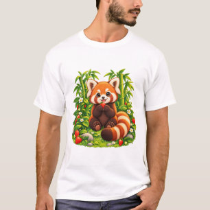 Camiseta Jardim de Morango Panda Vermelho Kawaii