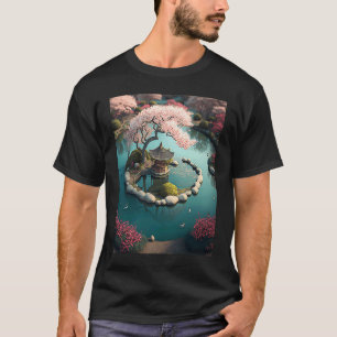 Camiseta Jardim de Sakura Flor de Cerejeira Santuário Lagoa