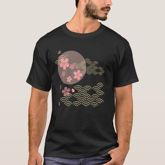 Camiseta Jardim de Sakura Japonês arte japonesa onda lua Ce (Frente)