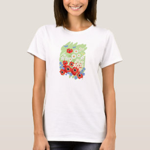 Camiseta Jardim de Verão com papoilas e outras flores
