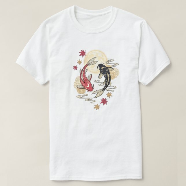 Camiseta Jardim do Espírito Koi Iluminado pela Lua (Frente do Design)