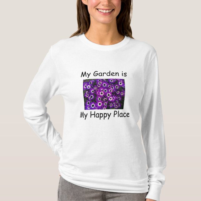 Camiseta Jardim é meu feliz lugar floral roxo (Frente)