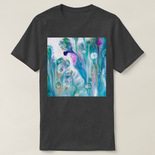 Camiseta Jardim em Azul-Abstrato, Arte acrílica por Flu (Frente do Design)
