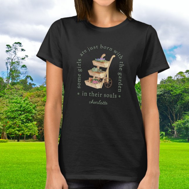 Camiseta Jardim em Sua Alma Carrinho de Flores Rústico com  (Criador carregado)