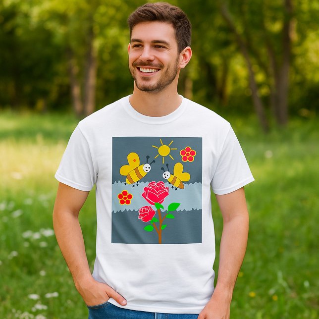 Camiseta Jardim Floral de Abelhas e Rosas (Criador carregado)
