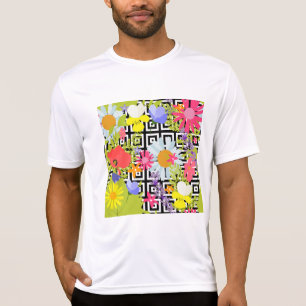 Camiseta Jardim Floral de Flores Silvestres em Padrão Geomé