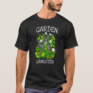 Camiseta Jardim Gângster Jardinagem Esqueleto Gótico Jardin