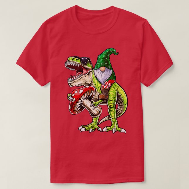 Camiseta Jardim Gnomo Hat T Rex Dinossaur Engraçado Jardina (Frente do Design)