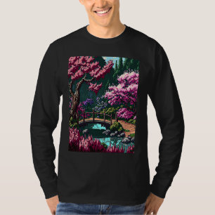 Camiseta Jardim Japonês com Ponte Flor de Cerejeira 16bit V