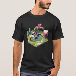 Camiseta Jardim Japonês de 32 bits do santuário da Lagoa co