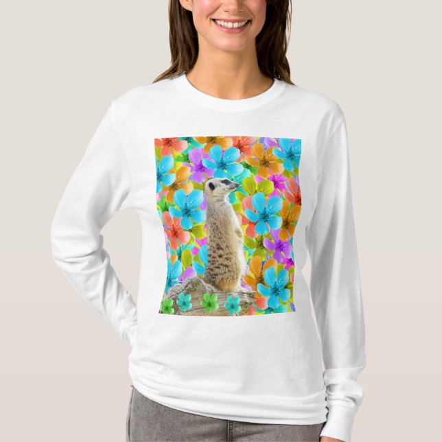 Camiseta Jardim Reprodutor: Meerkat Em Meio A Blossomas Tri (Frente)
