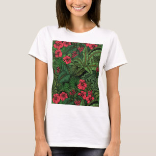 Camiseta Jardim tropical em azul e vermelho