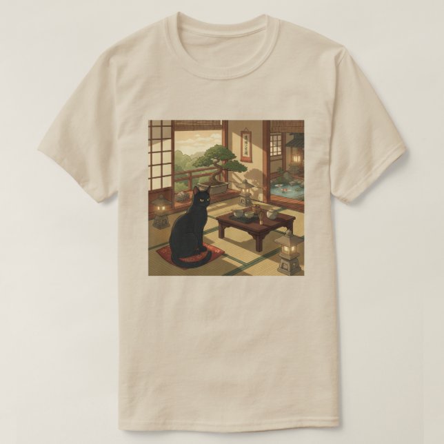 Camiseta Jardim Zen Gato Preto  (Frente do Design)