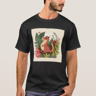 Camiseta Jardinagem 4\Dragão Vermelho Fofo em uma floresta