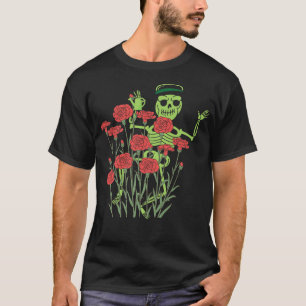 Camiseta Jardinagem Adorável, Tee Dancing Skeleton Gardenin