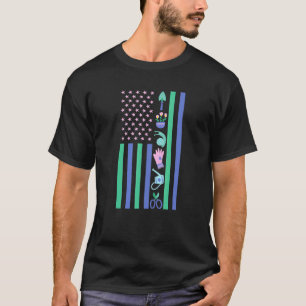 Camiseta Jardinagem Bandeira Patriótica Americana Ferrament