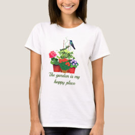 Camiseta Jardinagem Feliz / Jardim de Flores com Beija-flor