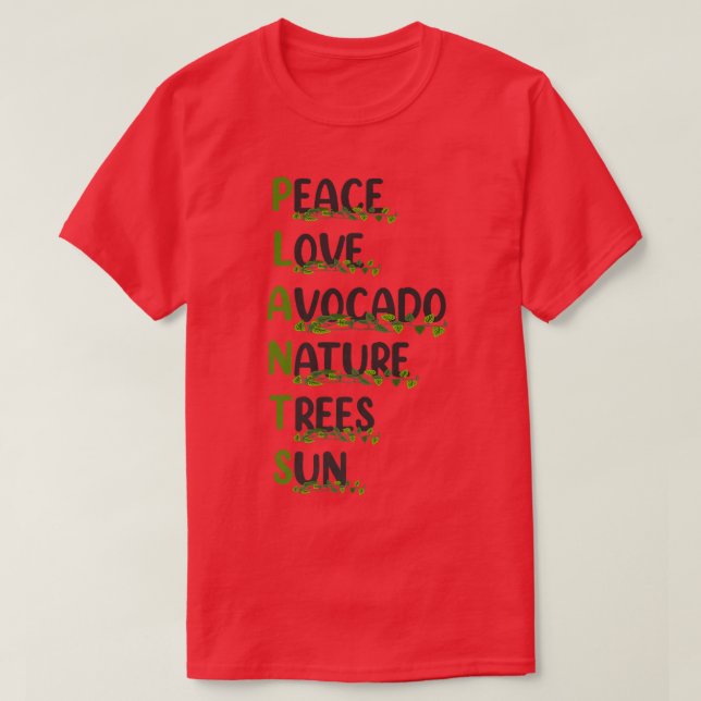 Camiseta Jardinagem Planta Paz Amor Natureza Avocado Árvore (Frente do Design)