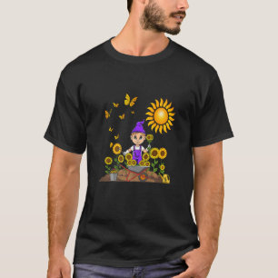 Camiseta Jardinagem plantas de girassol flores gnomo de jar