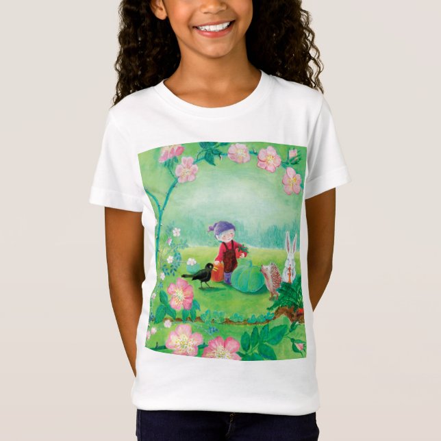 Camiseta Jardineiro Gnomo, Blackbird, Hedgehog e Coelho Bra (Frente)