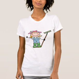 Camiseta Jardineiro louro claro com chapéu cor-de-rosa