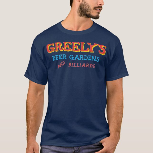 Camiseta Jardins de Cerveja e Bilhares da Greely (Frente)
