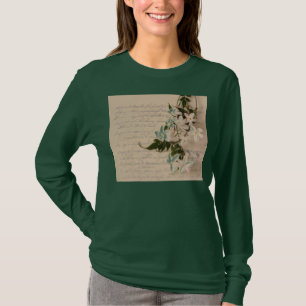Camiseta jasmim no t-shirt longo da luva das senhoras