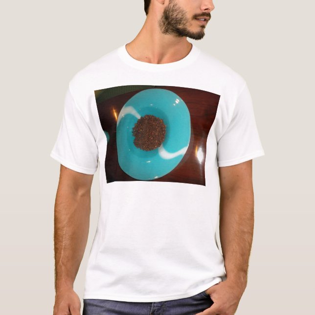 Camiseta Java Vibes: Beans de café e arte azul-ciano (Frente)