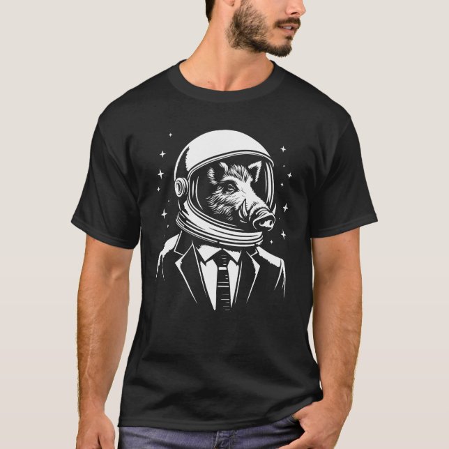 Camiseta javali como astronauta no cosmos (Frente)