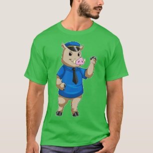 Camiseta Javali como oficial de polícia com chapéu de políc