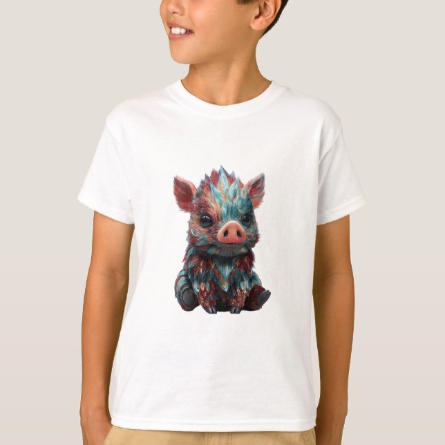 Camiseta Javalis Bebês Coloridos Iridescentes com Penas (Frente)