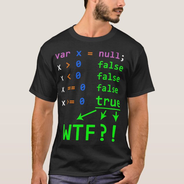 Camiseta Javascript Programming Joke with null value for de (Frente)