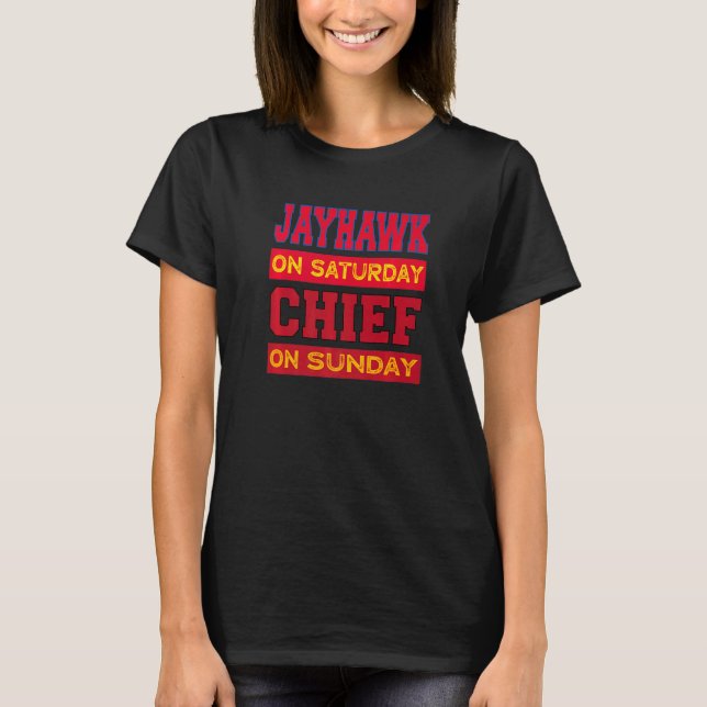 Camiseta Jayhawk No Sábado Chefe No Domingo Fãs Do Esporte (Frente)