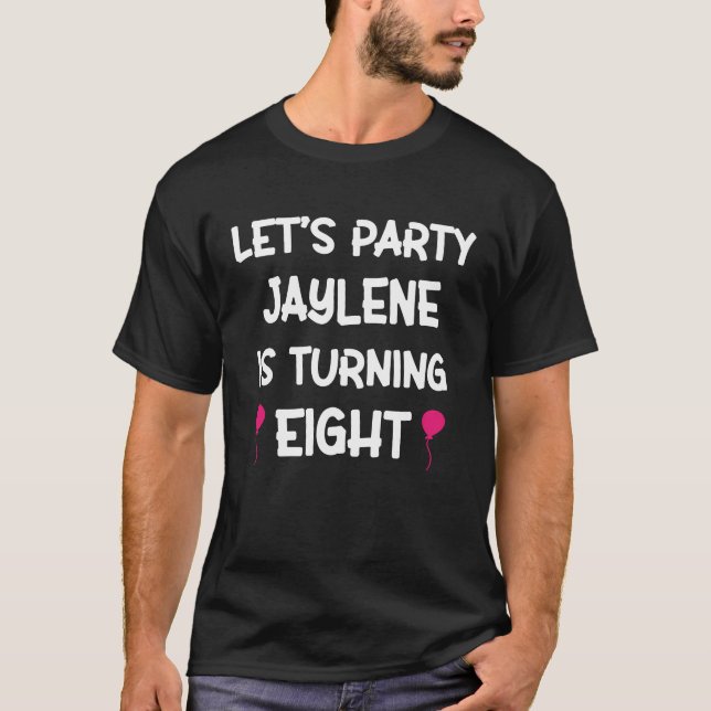 Camiseta Jaylene oitavo aniversário com nome de menina de 8 (Frente)