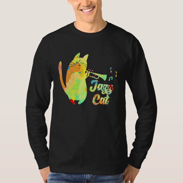 Camiseta Jazz Cat Cat Playing Trumpet Kitten Musician (Frente)