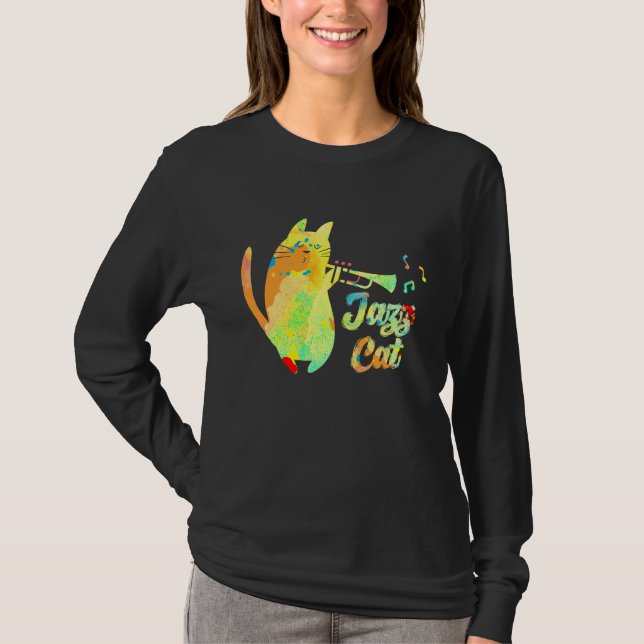 Camiseta Jazz Cat Cat Playing Trumpet Kitten Musician (Frente)