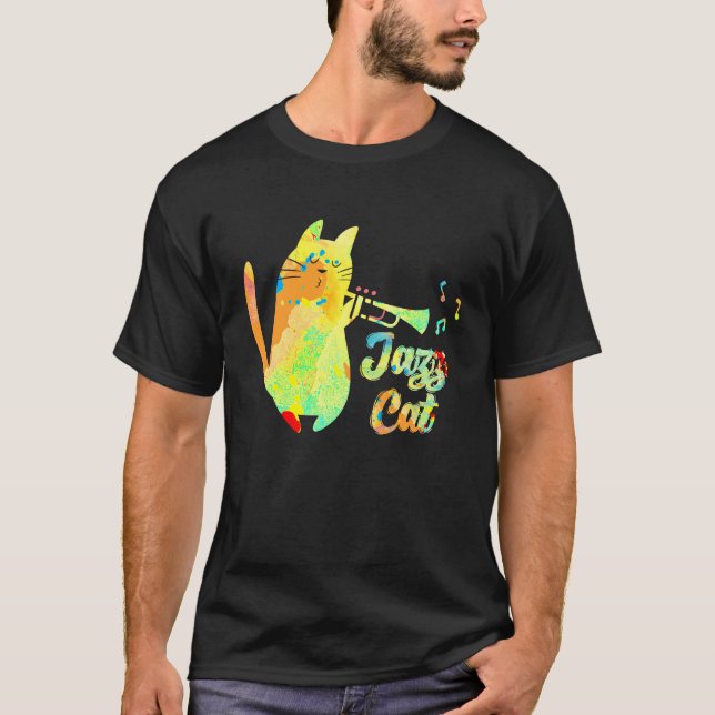 Camiseta Jazz Cat Cat Playing Trumpet Kitten Musician (Frente)