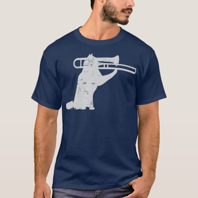 Camiseta Jazz Cat Jogando Trombone Para Jogadores De Bronze (Frente)