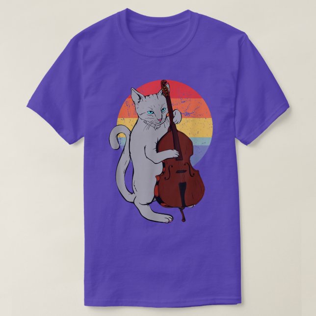Camiseta Jazz Cat Jogando Upright Bass Classic Musici (Frente do Design)