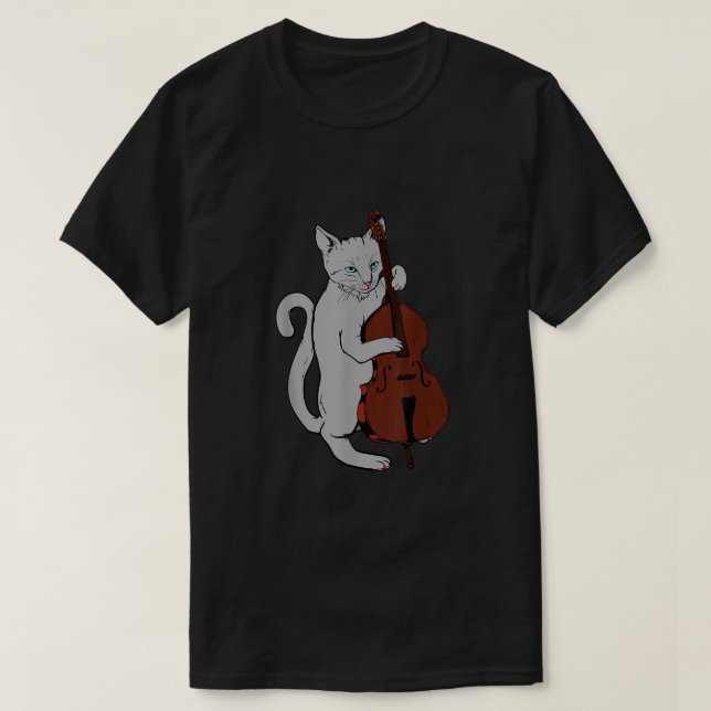 Camiseta Jazz Cat Jogando Upright Bass Shirt Legal3 (Frente do Design)