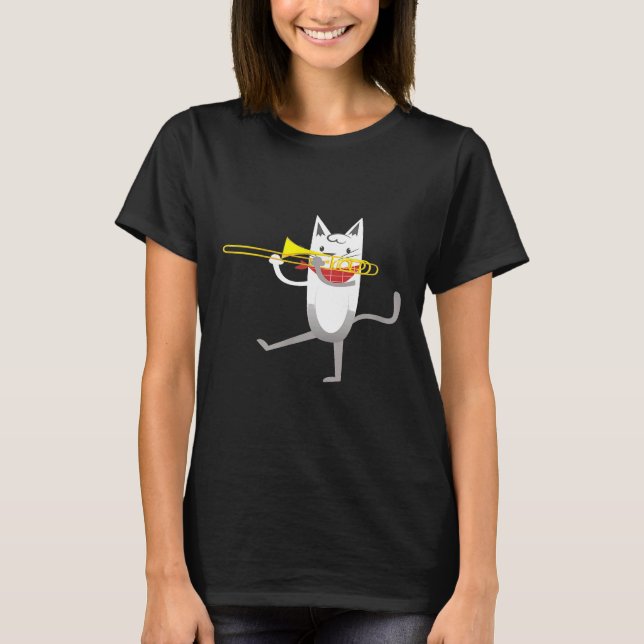 Camiseta Jazz Cat Playing Trombone Trombone Player (Frente)