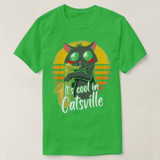 Camiseta Jazz cat tocando saxofone para amantes de música (Frente do Design)