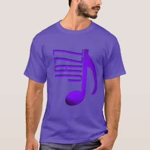 Camiseta Jazz Elegante Nota Musical Azul Roxo Fonte Fina