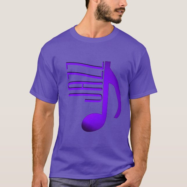 Camiseta Jazz Elegante Purple Blue Music Note Skinny Font (Frente)