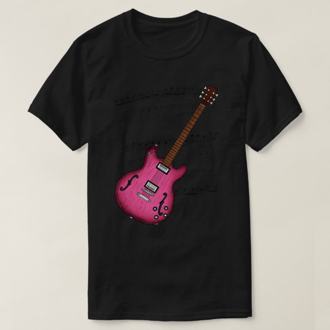 Camiseta Jazz Guitar Music Score Mulher Guitarrista Música (Frente do Design)