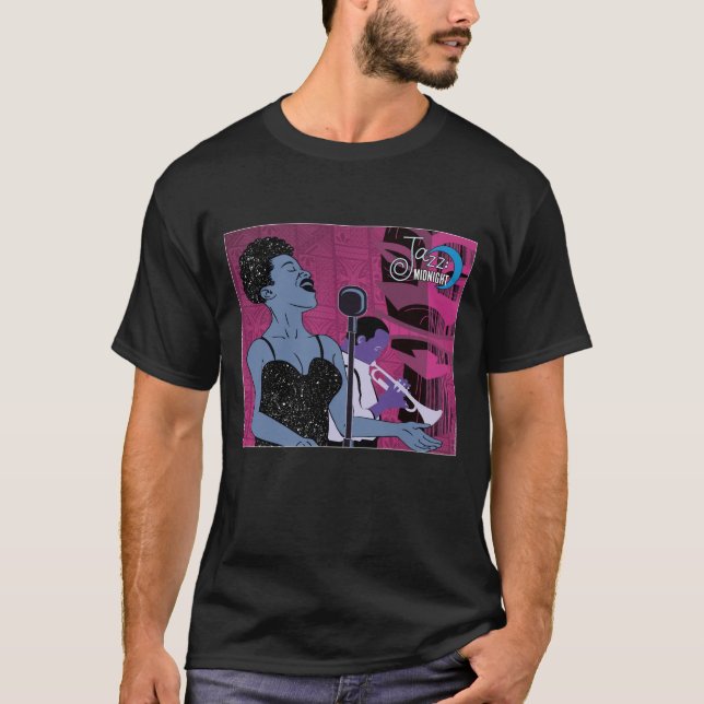 Camiseta Jazz Midnight singer image black t-shirt (Frente)