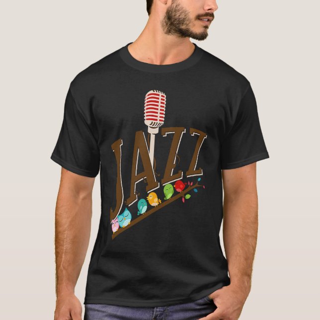 Camiseta jazz music instrument microphone birds singing (Frente)