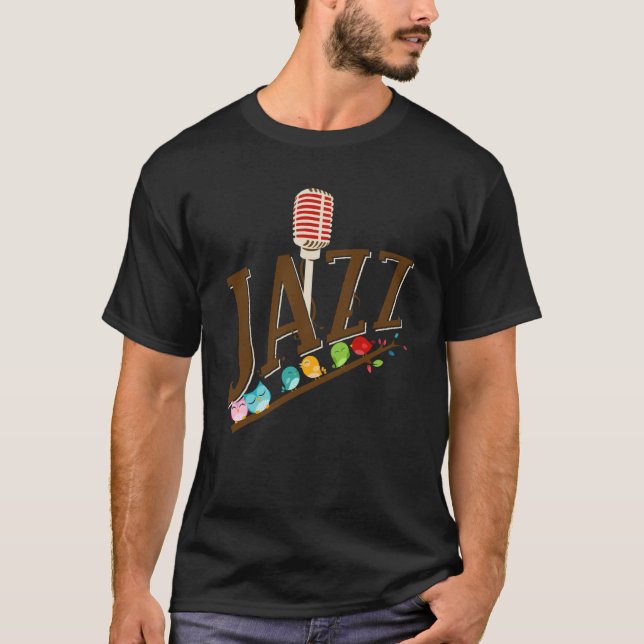 Camiseta jazz music instrument microphone birds singing (Frente)