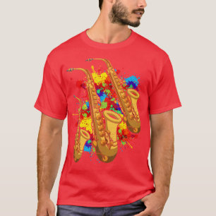 Camiseta Jazz Music Instrumento Saxofonista Colorido Saxoph