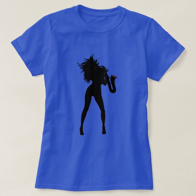 Camiseta Jazz Music Saxo Girl T-Shirt - Partido (Frente do Design)